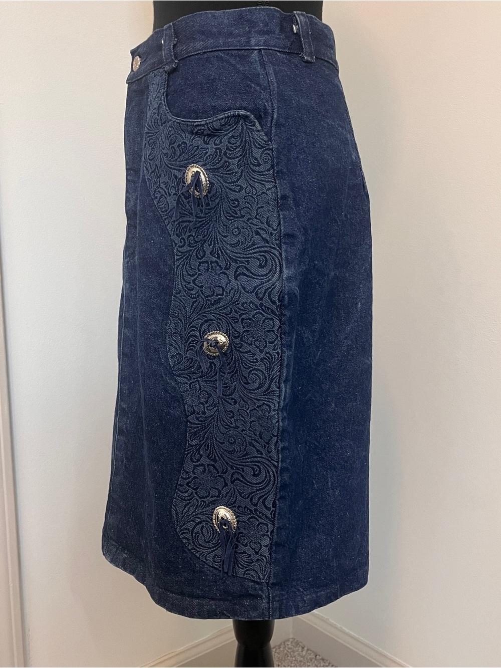 Vintage Roughrider Denim Western Skirt | Embossed Panel | Cowgirl Chic - Picture 3 of 7